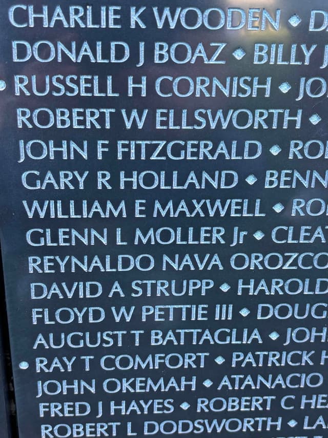 Names engraved on a panel: Cornish, Ellsworth, Fitzgerald, Holland, Maxwell, Moller